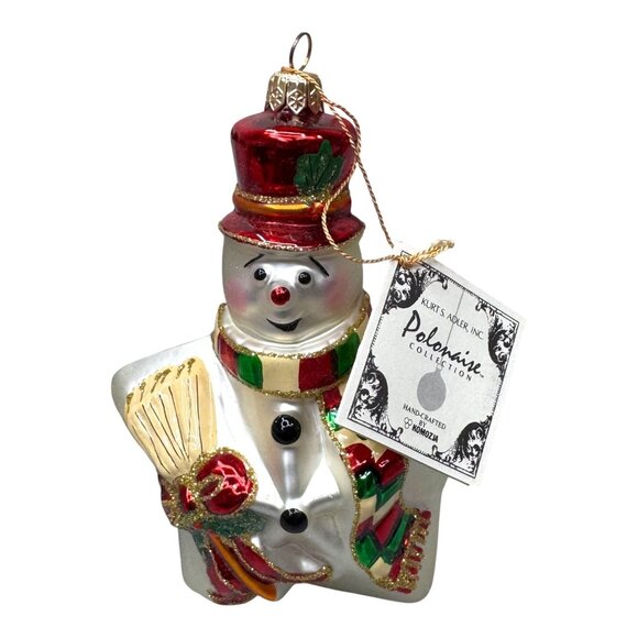 Kurt S. Adler Polonaise Glass Snowman Ornament With Broom Star Shape NEW In Box - Picture 2 of 6